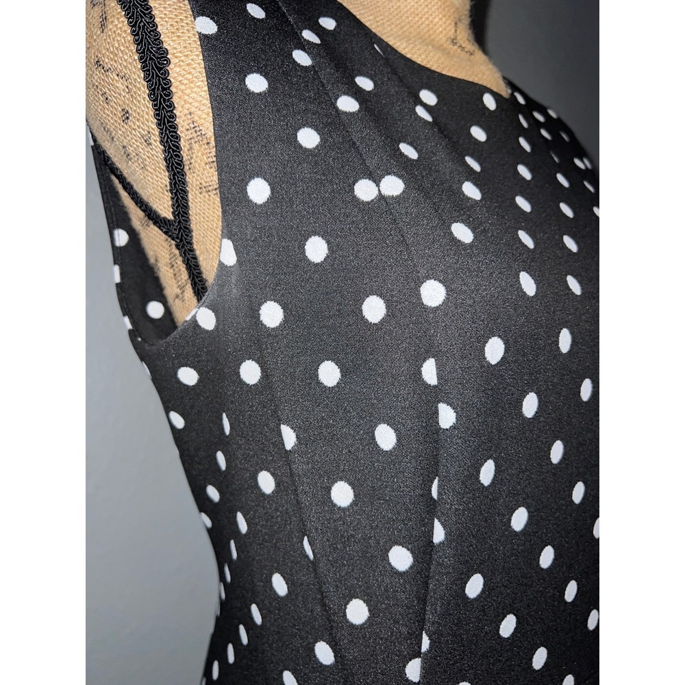 Calvin Klein Black White Polka Dot Sleeveless Fit Flare Midi Dress Size 8 - Picture 3 of 11